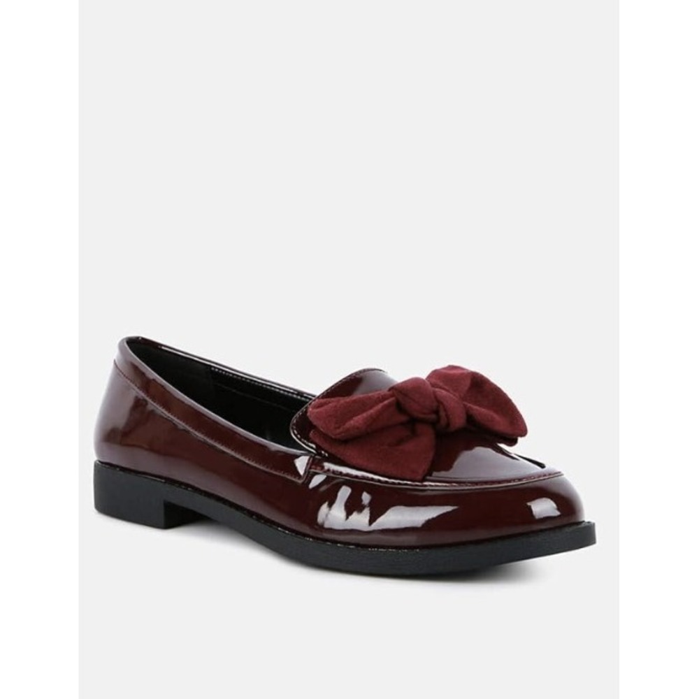 IMNYC Isaac Mizrahi Loafers Burgundy Patent Velvet Bow Cadence Flat Size 6